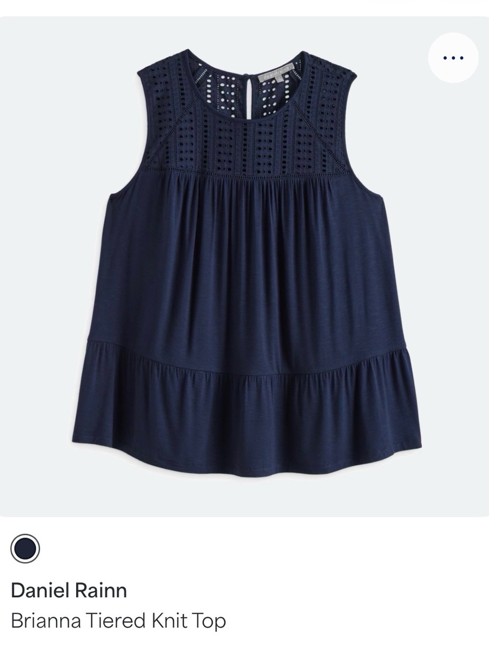 Daniel Rainn Navy Eyelet Yoke Tiered Sleeveless Top